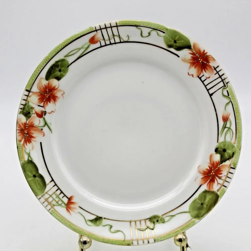 Antique Nippon Hand Painted Mayonnaise Condiment Bowl Under Plate Ladle Japan